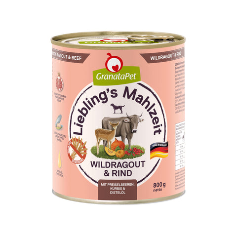 Liebling's Mahlzeit Favourite's Meal Wet Wild Ragout & Beef Dog Food, 800 g (Pack of 6)