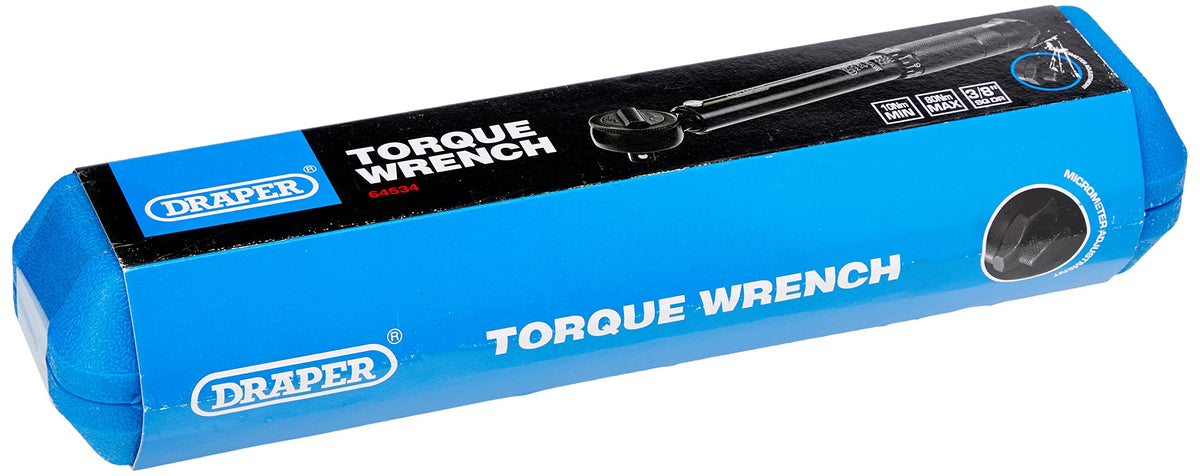 Draper 64534 Square Drive Ratchet Torque Wrench 3/8 Inch, Blue