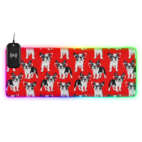 Cartoon French Bulldog-01 Wireless Charging Mouse Pad for Mobile Phone Extra Large Gaming Mousepad with 13 Lighting Modes Mouse Mat for Gaming MacBook PC Laptop Desk Home Office