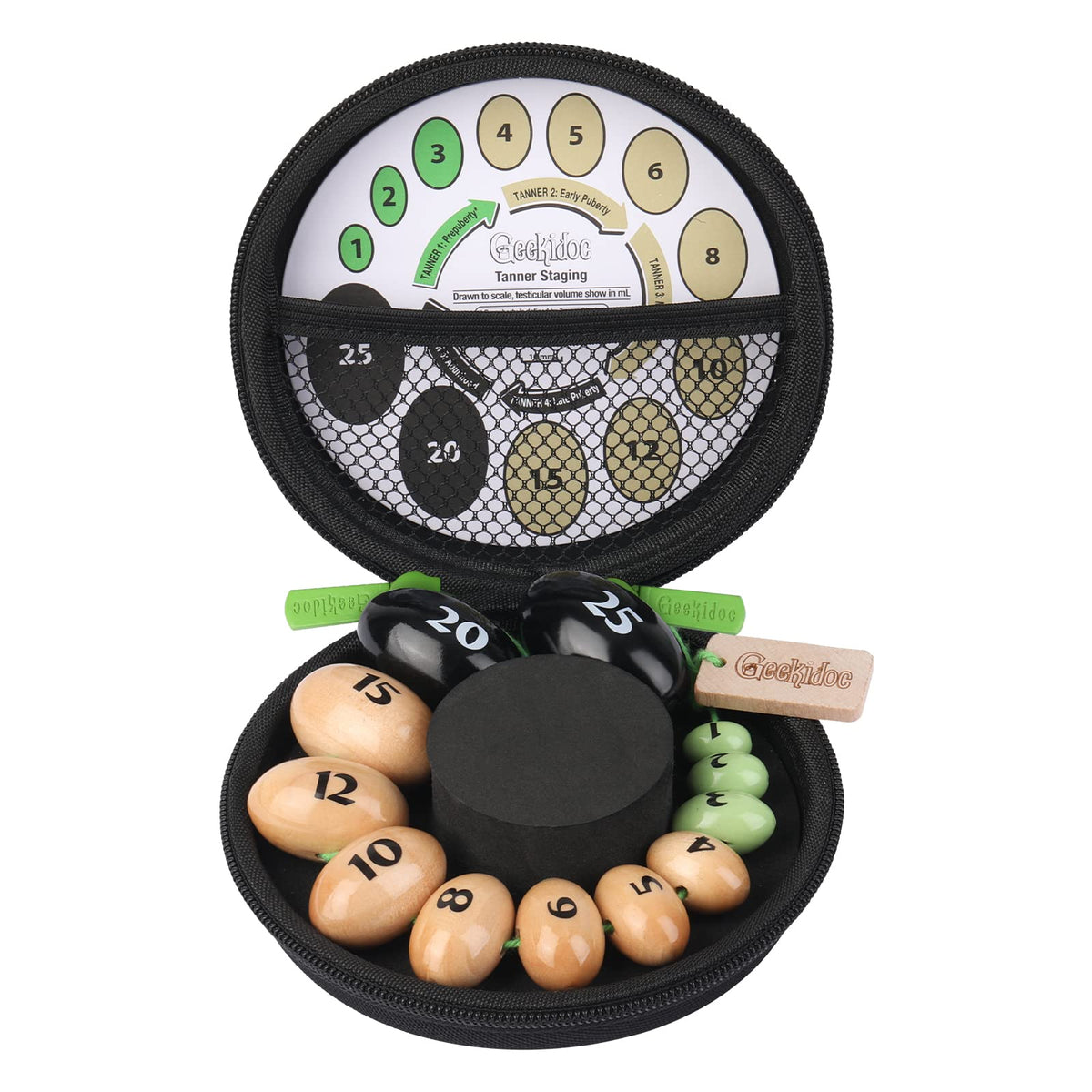 Wooden Prader Orchidometer and Tanner Staging Card - by Geekidoc Endocrine Rosary