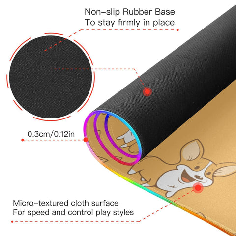 Cartoon Dogs Corgi Wireless Charging Mouse Pad for Mobile Phone Extra Large Gaming Mousepad with 13 Lighting Modes Computer Mat for Gaming MacBook PC Laptop Desk Home Office