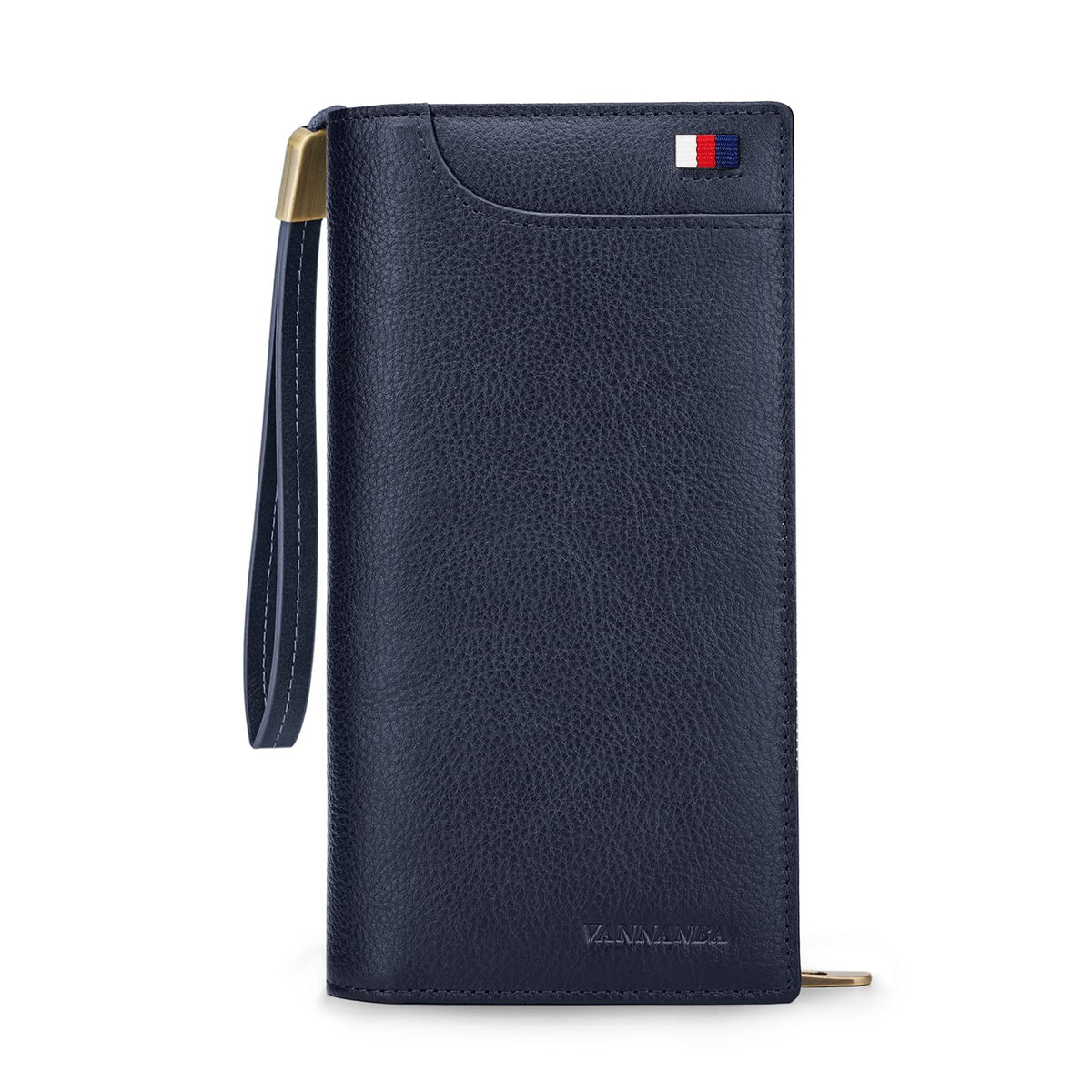 VANNANBA Mens Long Wallet Zipper Full Grain Leather Bifold Checkbook Cards Organized Holder Purse for Business Travel Gift