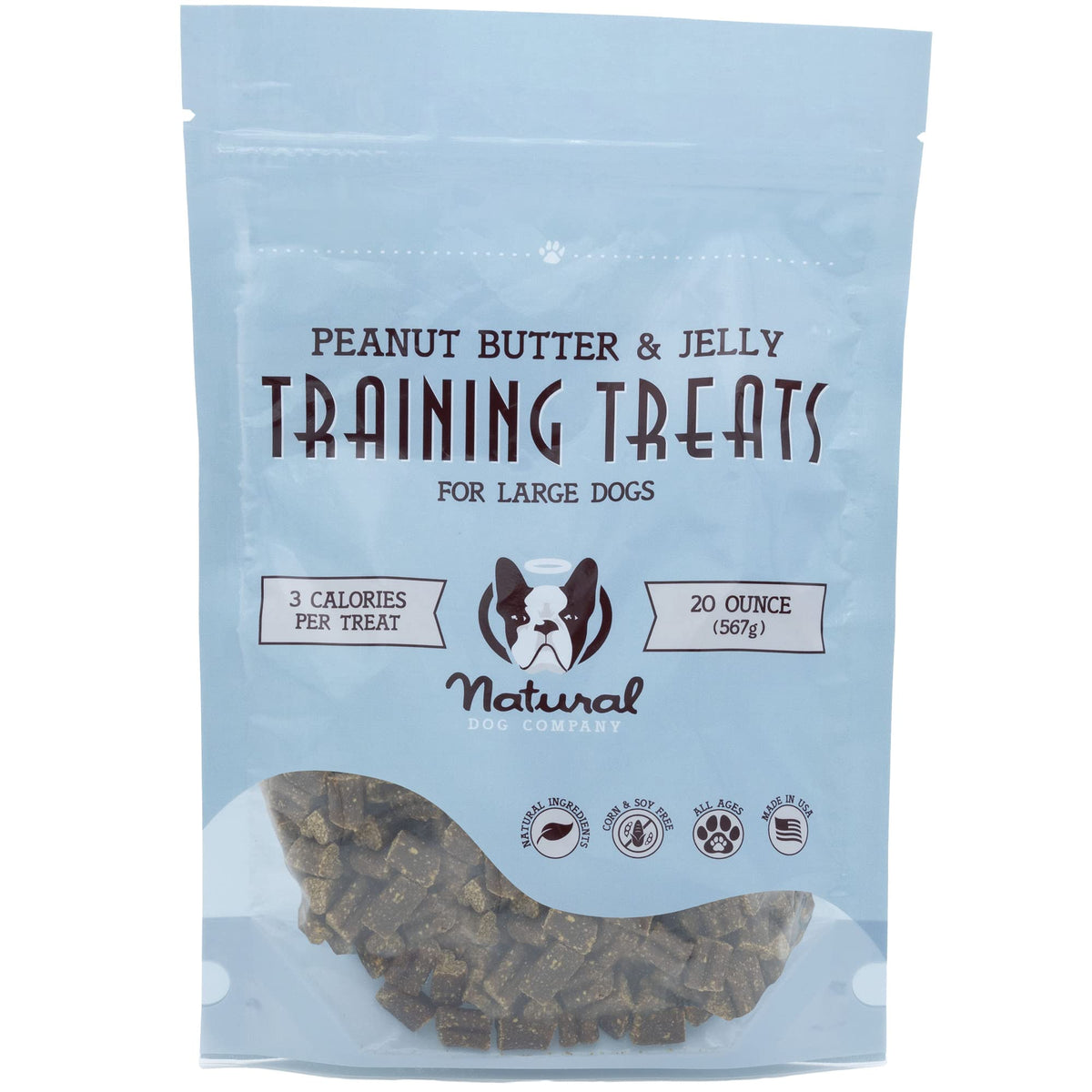 Natural Dog Company Training Treats, Peanut Butter & Jelly Flavor, Low Calorie, Gluten Free, for Large Sized Dogs, Made in USA, 20 oz. Bag