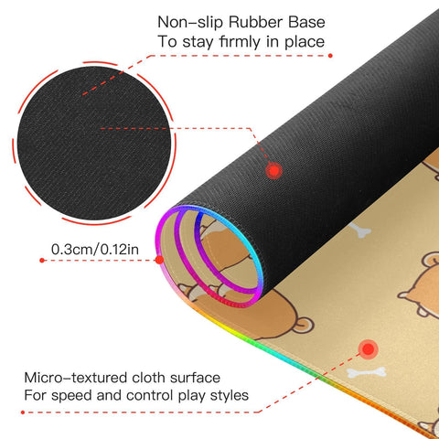 Fat Shiba Inu Dog Cartoon Pattern Wireless Charging Mouse Pad for Mobile Phone Extra Large Gaming Mousepad with 13 Lighting Modes Computer Mat for Office Home Gaming MacBook PC Laptop Desk