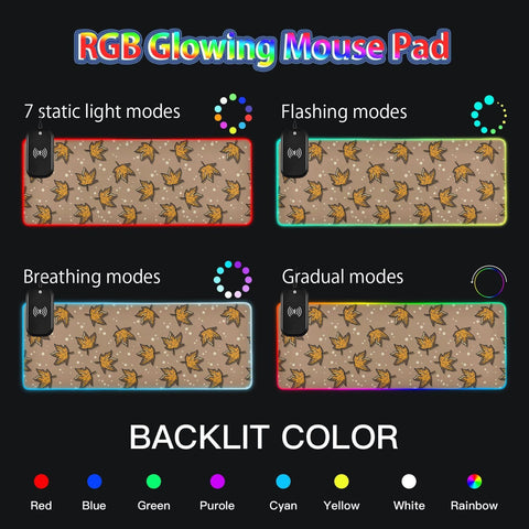 Cute Autumn Fall Maple Leaves Wireless Charging Mouse Pad for Mobile Phone Extra Large Gaming Mousepad with 13 Lighting Modes Keyboard Mat for Gaming MacBook PC Laptop Desk Home Office