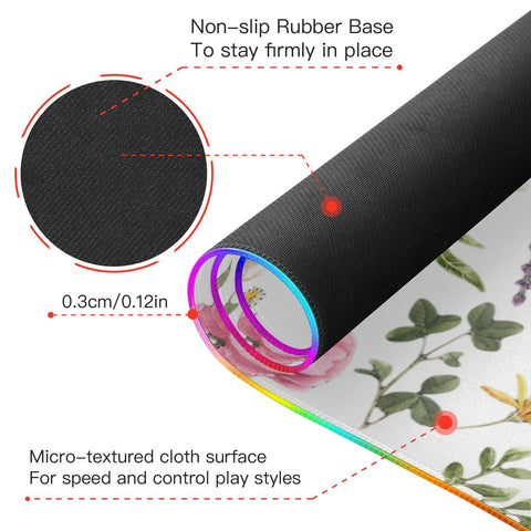 Floral Rose Wireless Charging Mouse Pad for Mobile Phone Extra Large Gaming Mousepad with 13 Lighting Modes Keyboard Mat for Gaming MacBook PC Laptop Desk Home Office