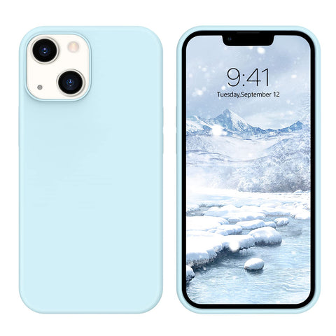 GUAGUA Compatible with iPhone 13 Case 6.1 Inch Liquid Silicone Soft Gel Rubber Slim Thin Microfiber Lining Cushion Texture Cover Shockproof Protective Phone Case for iPhone 13 Sky Blue