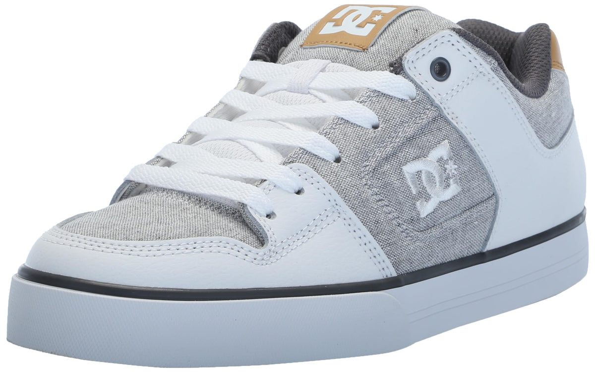 DC Men's Pure Low Top Lace Up Casual Skate Shoe Sneaker, Grey/White/Grey, 14