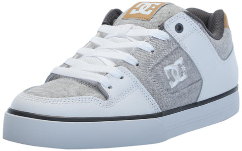 DC Men's Pure Low Top Lace Up Casual Skate Shoe Sneaker, Grey/White/Grey, 14