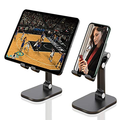 Vortex ZMZJ01 Angle Height Adjustable Folding Cell Phone Tablet Stand, ABS Desktop dock holder compatible with iPhone, Samsung Google Pixel mobile phones and tablets (4.7-13 in) and more, black