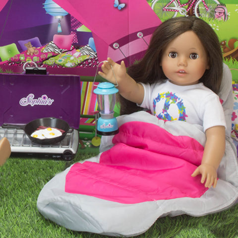 Sophia's 18" Doll Cocoon Style Nylon Sleeping Bag with Side Zipper for Camping, Pink/Gray