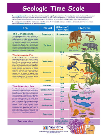 NewPath Learning-947122 Geologic Time Scale Visual Learning Guides, Set/5-4-Panel, 11" x 17" Laminated Guides, Full-Color Graphic Overview, Write-On/Wipe-Off Activities