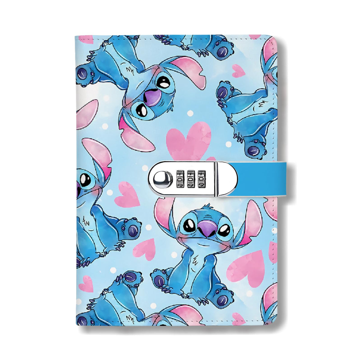 WHLBHG Stitch Gift Stitch Fans Gift A5 Locking Journal Faux Lined Leather Journal Refillable Writing Notebook with Lock Password Locked Journals Movies Lover Gift (Style 1 Lock)