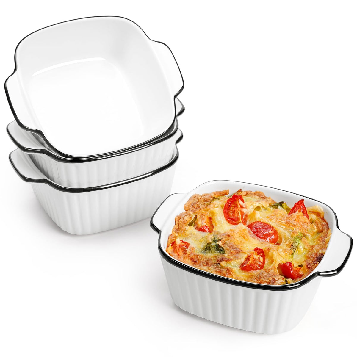 NUTRIUPS 13Oz Ceramic Baking Dishes set of 4, 5.7x4.5x2.2'' Square Baking Dishes, 400 ml Small Baking Dish for Air Fryer, Ceramic Bakeware with Handles, Oven-Safe & Microwave-Safe