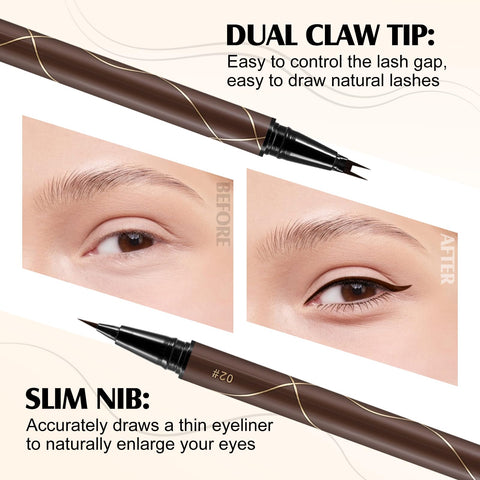 Boobeen Dual-Ended Eyeliner & Lower Eyelash Pencil, Long Lasting Waterproof Liquid Eyeliner with Ultra-Fine Tip, Multi-Function Lower Eyelash Pencil For Natural 3D Lower Lashes