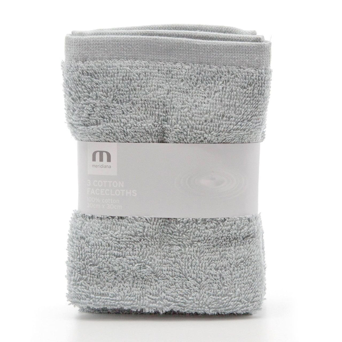 Meridiana Super Soft 100% Cotton Family Washcloths. Machine Washable. Grey. 3 Pack. 30cm X 30cm X