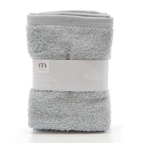 Meridiana Super Soft 100% Cotton Family Washcloths. Machine Washable. Grey. 3 Pack. 30cm X 30cm X