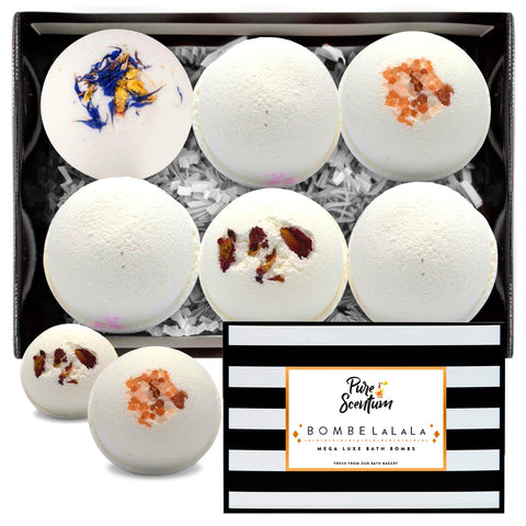 Pure Scentum Extra Large 6oz Vegan Bath Bombs for Women - US Made Organic 6 Relaxing Bath Bomb Gift Set for Women - Luxurious, Organic Bath Bombs for Women and Men (BombeLaLaLa)