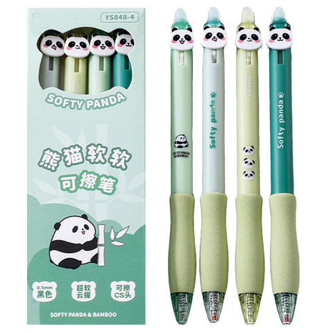 MOZXIRZ 4 Pcs Erasable Gel Ink Pens Retractable Pens Cute Panda Pens 0.5mm Fine Point Writing Pen Office School Pens Women Girls Boys Pens (Black Ink-Panda)
