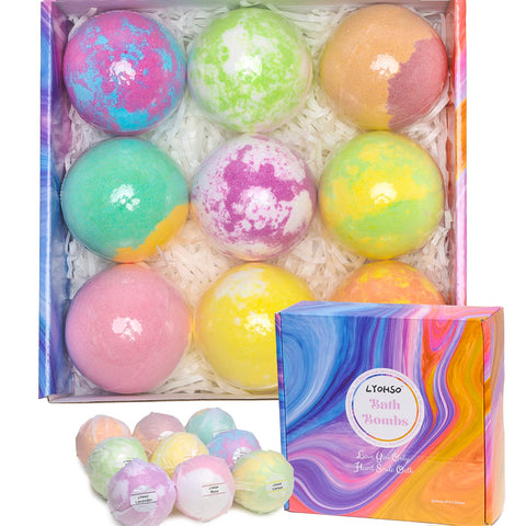 LYOHSO Bath Bombs Gift Set,9 Wonderful Bubble Fizzies,4.2 Ounce Large Size,Natural Essential Oils and Ingredients for Women and Men,Best Gift for Girlfriend,Boyfriend,Mom,Dad on Special Day