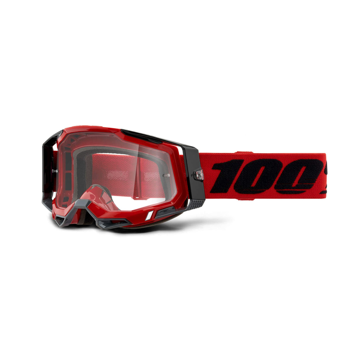 100% Racecraft 2 Mountain Bike & Motocross Goggles - MX and MTB Racing Protective Eyewear (RED - Clear Lens)