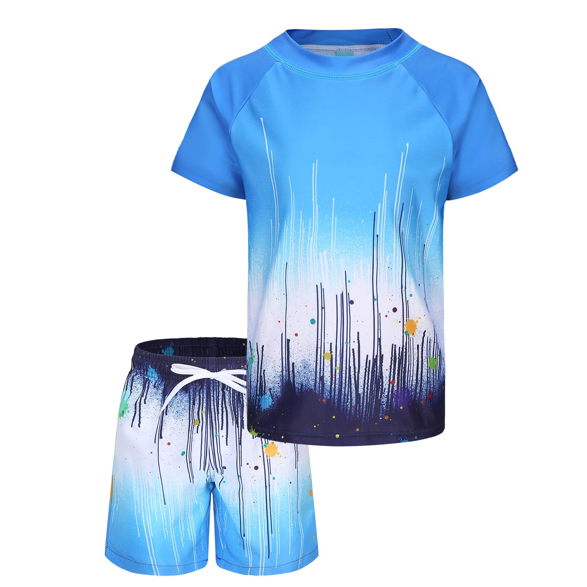 Boys Swim Set Short Sleeve Rash Vest Kids Two Piece Swimming Costume with Board Shorts Boys Rash Guard Swimsuit Age 6-7 Years