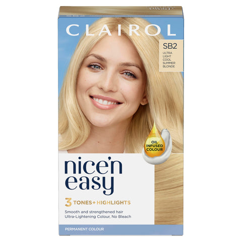 Clairol Nice'n Easy CrÃ¨me, Natural Looking Oil Infused Permanent Hair Dye, SB2 Ultra Light Cool Summer Blonde
