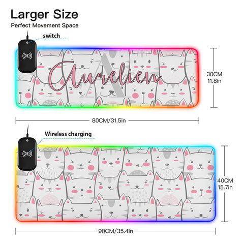 Cute Cartoon Animals Bear Custom Wireless Charging Mouse Pad for Mobile Phone Personalized Gaming Mousepad with 13 Lighting Modes Extended Desk Mat for Gaming MacBook PC Laptop Desk Home Office