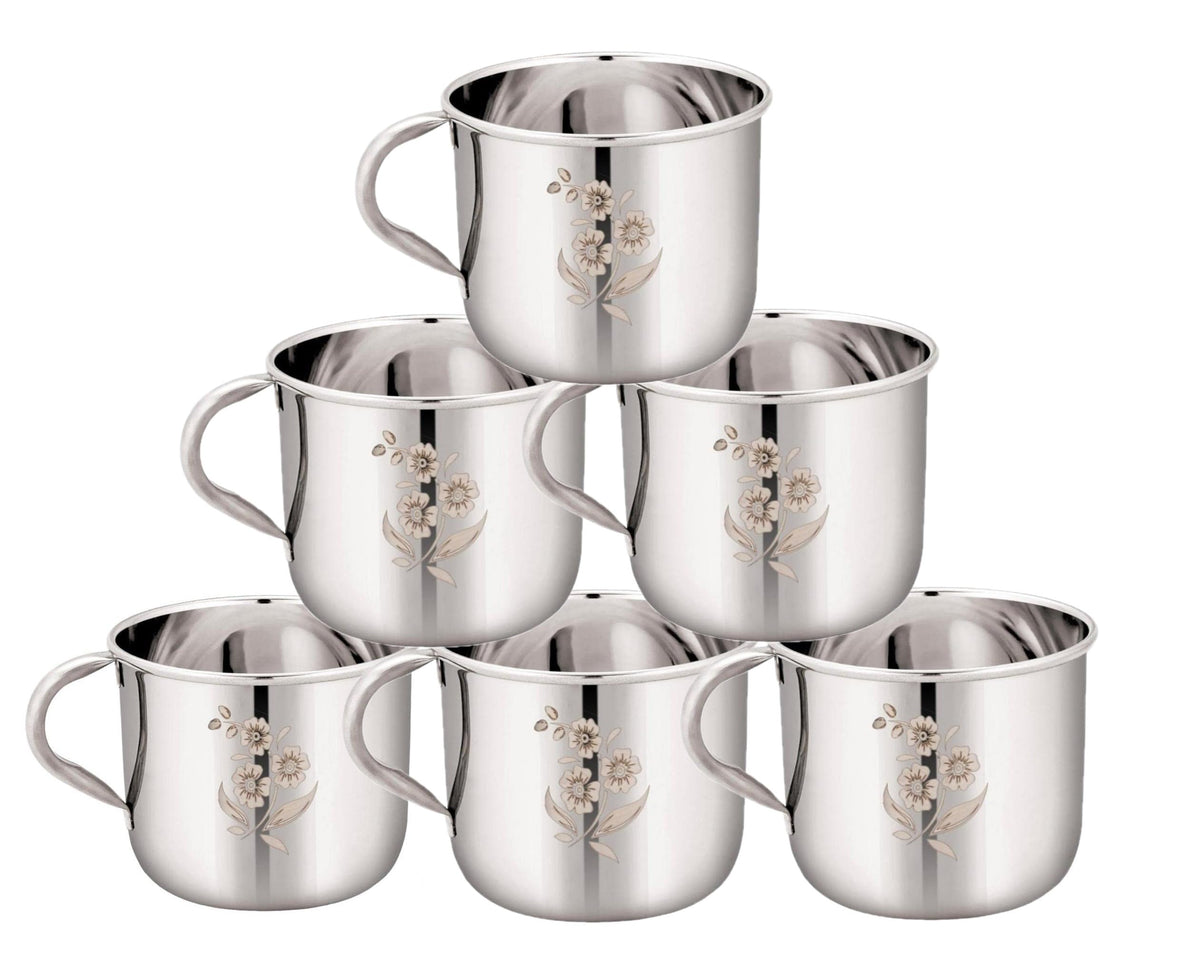 KC Pack of 6 Stainless Steel Tea/Coffee Cup Set of 6 (Sober Shape, Laser Finished,150 ML, Stainless Steel)
