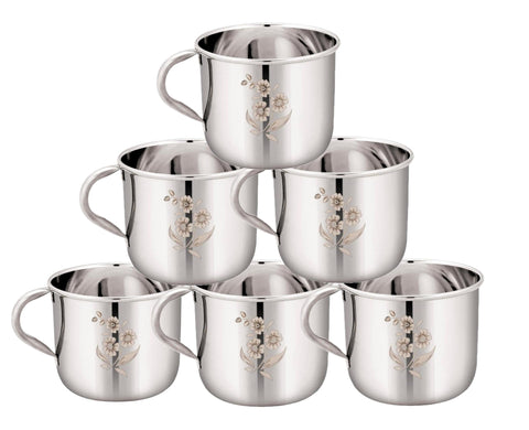 KC Pack of 6 Stainless Steel Tea/Coffee Cup Set of 6 (Sober Shape, Laser Finished,150 ML, Stainless Steel)