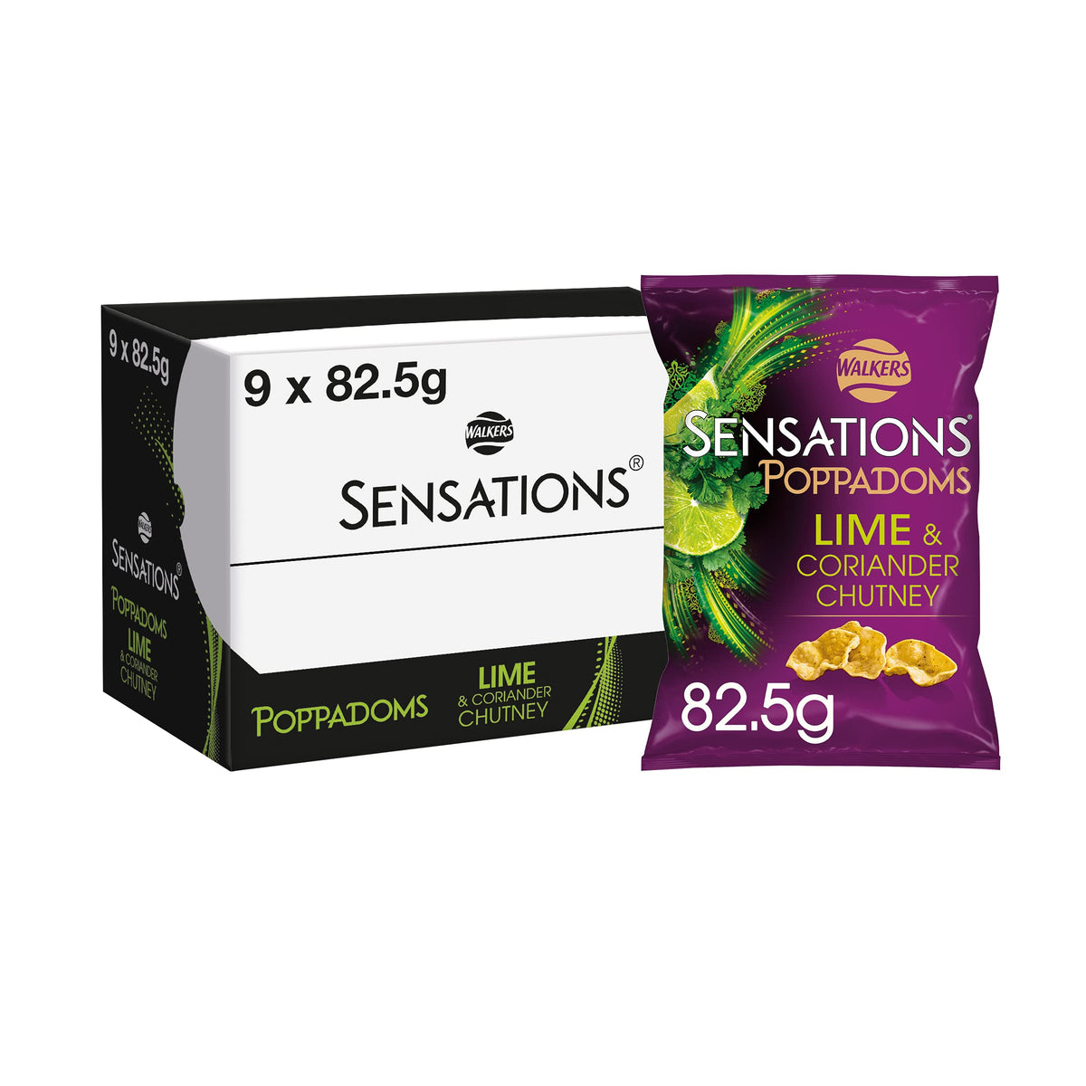 Sensations Lime & Coriander Chutney Poppadoms, Sharing Bag 82.5g (Case of 9)