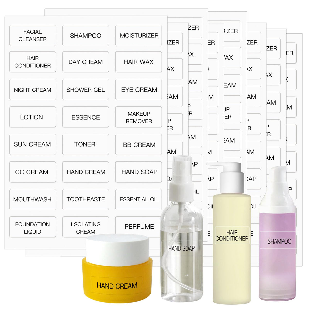 HVSWLY 192 PCS Waterproof Labels for Travel Size Bottles,Clear Bathroom and Beauty Organization Labels,Travel Toiletry Labels Refillable Bottle Stickers(1.6"x0.7")