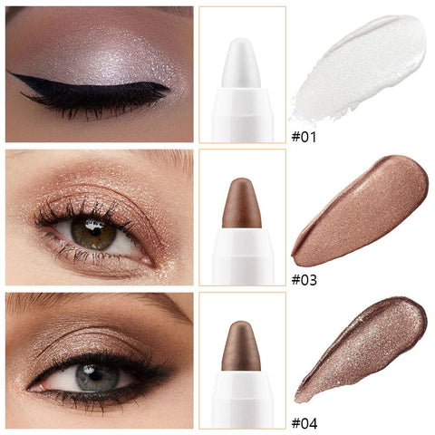 BINGBRUSH 3 Colors Cream Eyeshadow Stick,Shimmer Metallic Pearl White Coffee Glod Brown Eye Shadow Pencil,Eye Brightener Crayon for Different Eye Makeup Effect,Easy-To-Apply