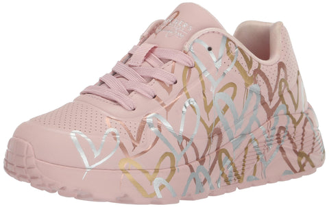 Skechers Girls Uno Lite-Metallic Love Sneaker, Mauve/Multi, 1.5 Little Kid