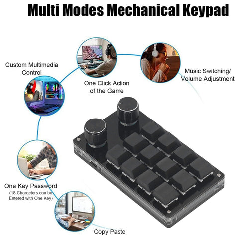 Walfront Red Switch Mechanical Gaming Keyboard 12 Keys 2 Knobs Programmable Wired Keyboard One Handed Mini USB Keypad for Windows for Linux for OS X