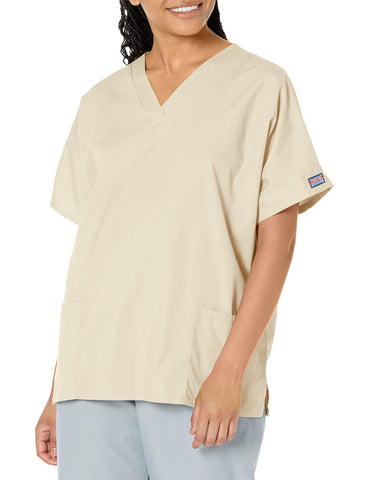 Cherokee Women's V Neck Scrubs Shirt, Khaki, Large