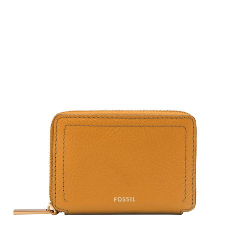Fossil Women's Logan LiteHideÃ¢â€žÂ¢ Leather RFID Blocking Zip Around Card Case Wallet, Ochre (Model: SL10045763)