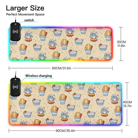 Cactus Succulents Flowerpots Wireless Charging Mouse Pad for Mobile Phone Extra Large Gaming Mousepad with 13 Lighting Modes Computer Mat for Gaming MacBook PC Laptop Desk Office Home