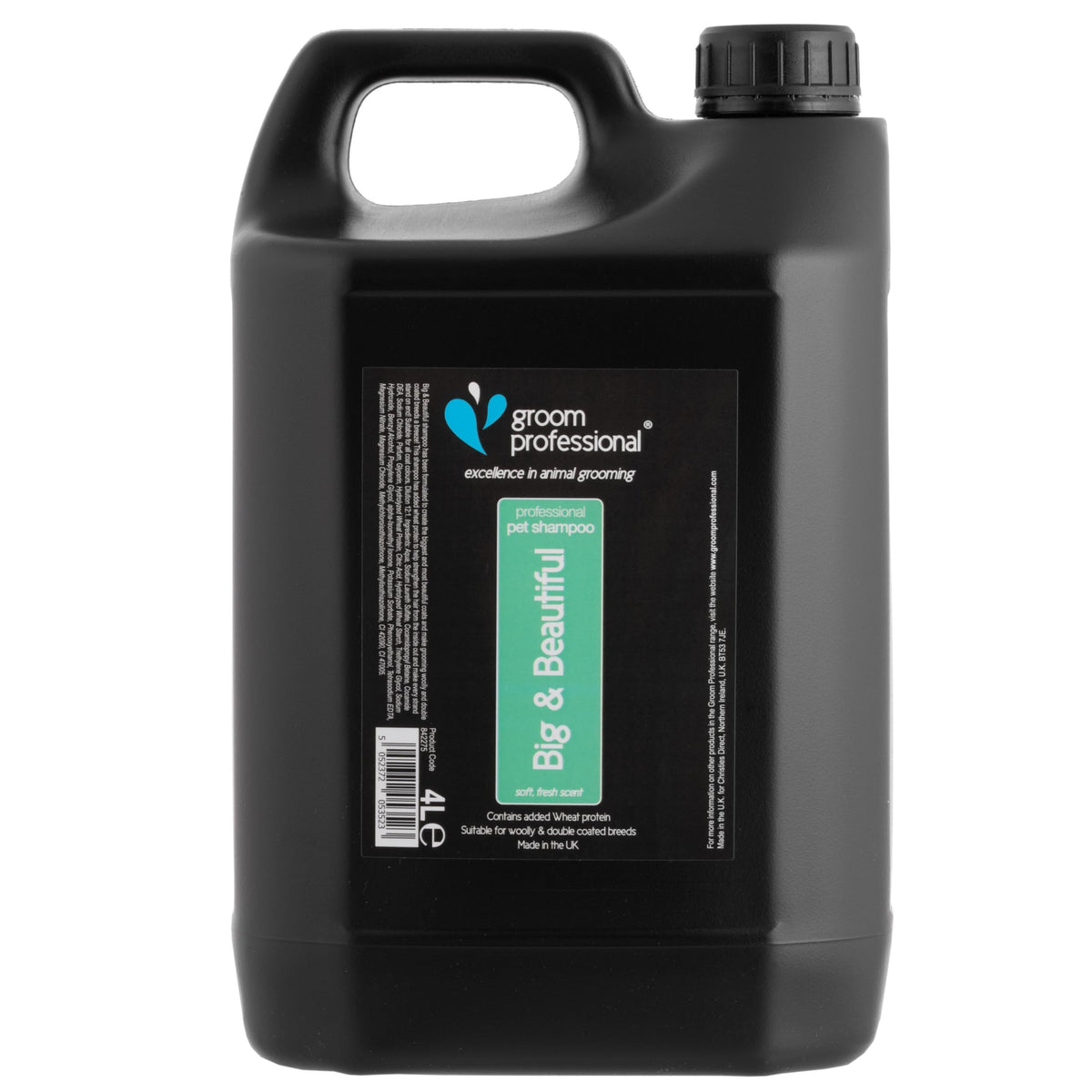 GROOM PROFESSIONAL Big & Beautiful Volumising Dog Shampoo - Deep Cleansing Shampoo for Dogs - Adds Volume to Coat - Perfect for Woolly or Thick-Coated Breeds - Contains Wheat Protein, 4 Litre