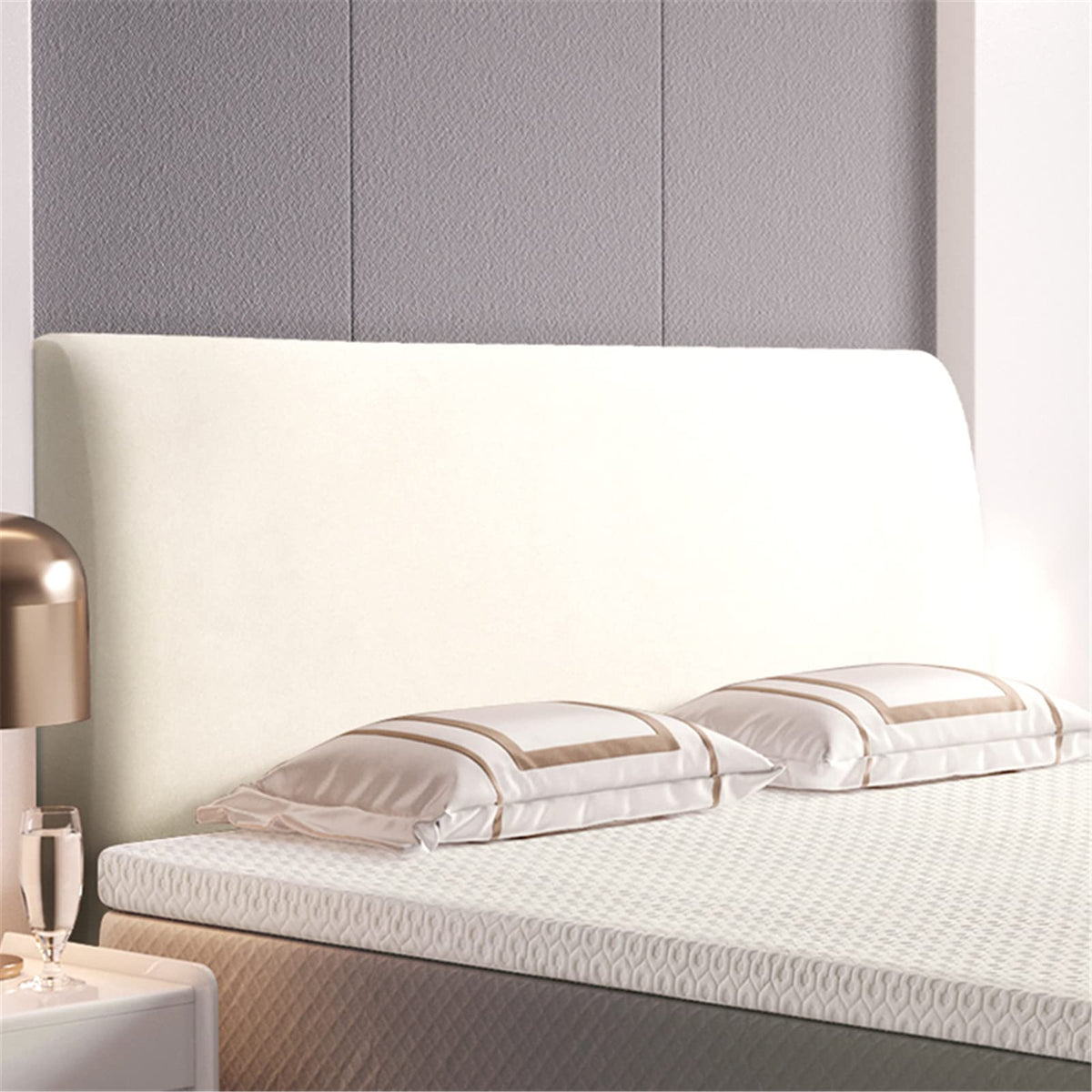 GYHH Bed Headboard Cover,Stretch Elastic Velvet Backrest 360° All-inclusive Universal Headboard Slipcover Protector Dustproof Bed Head Cover for Bedroom (White,180-200cm (70-78in))