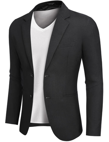 COOFANDY Men Suit Jacket Casual Two Button Blazer Jackets Regular Fit Sport Coat, Solid Color Blazer - Black, S