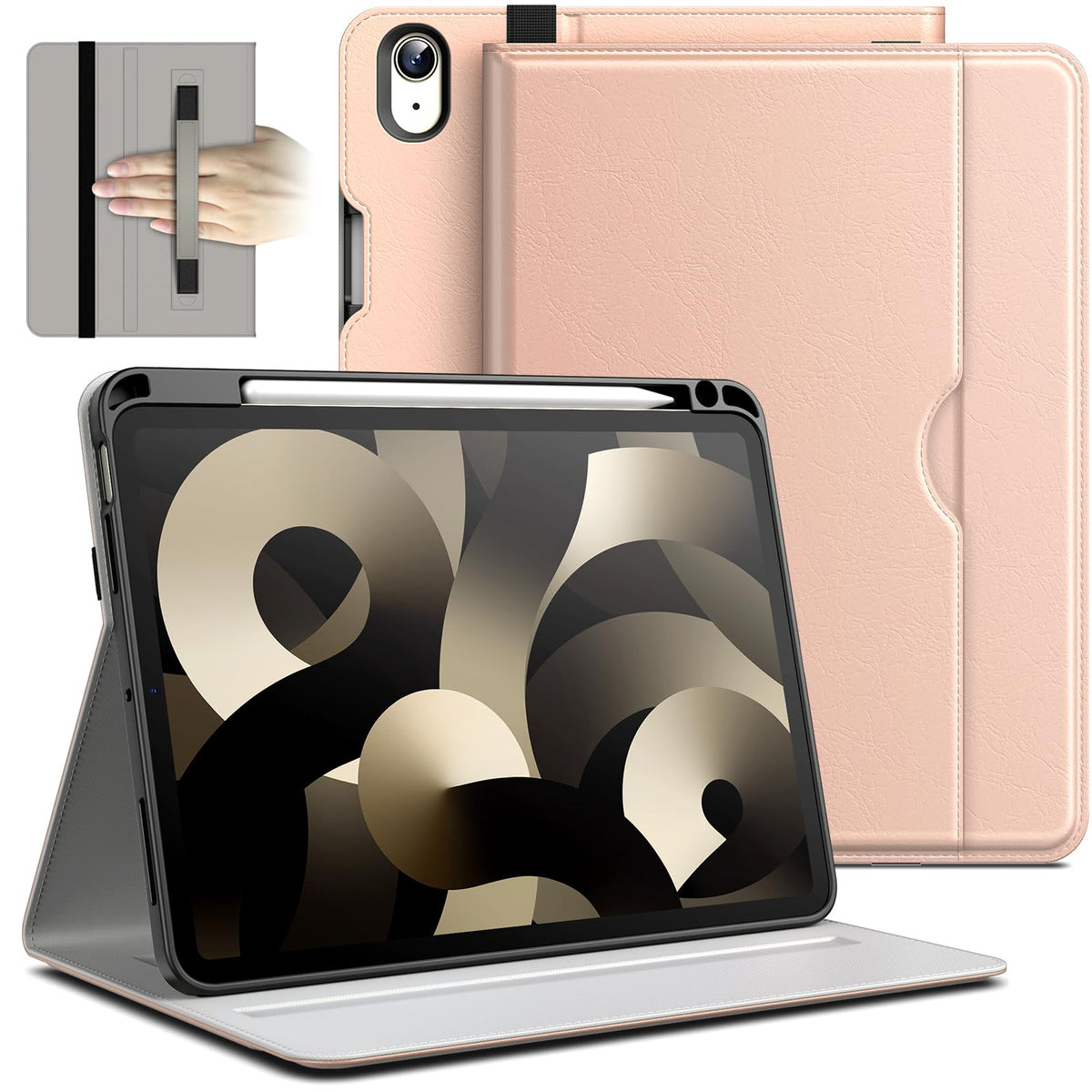 JETech Case for iPad Air 11-Inch M3/M2 (2025/2024), iPad Air 5/4 (10.9-Inch, 2022/2020 Model, 5th/4th), PU Leather Business Folio Protective Tablet Cover Pocket, Multi-Angle Viewing (Rose Gold)