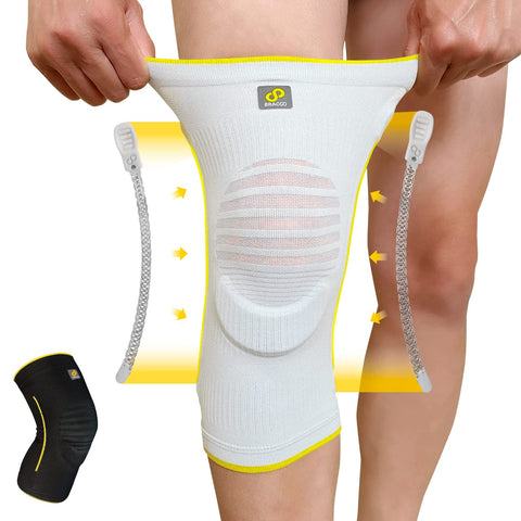 Bracoo Thin Knee Compression Sleeve for Knee Pain Women & Men, Brace Support with Patella Pad & Side Stabilizers, Breathable & Lightweight for Daily Use, Walking, Running, Workout, KE60