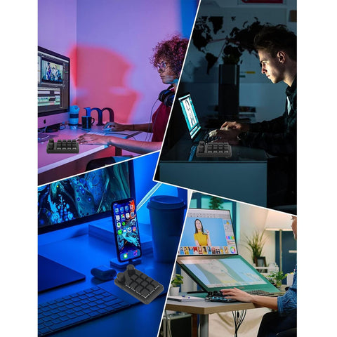 Walfront 12 Keys 2 Knobs Mechanical Gaming Keyboard One Handed Keypad Programmable RGB LED Gaming with Type C Data Cable for Multiple Customization with Wide Ap