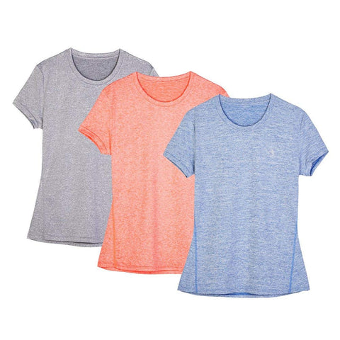 icyzone Workout Running Tshirts for Women - Fitness Athletic Yoga Tops Exercise Gym Shirts (Pack of 3) (XXL, Granite/Blue/Orange)