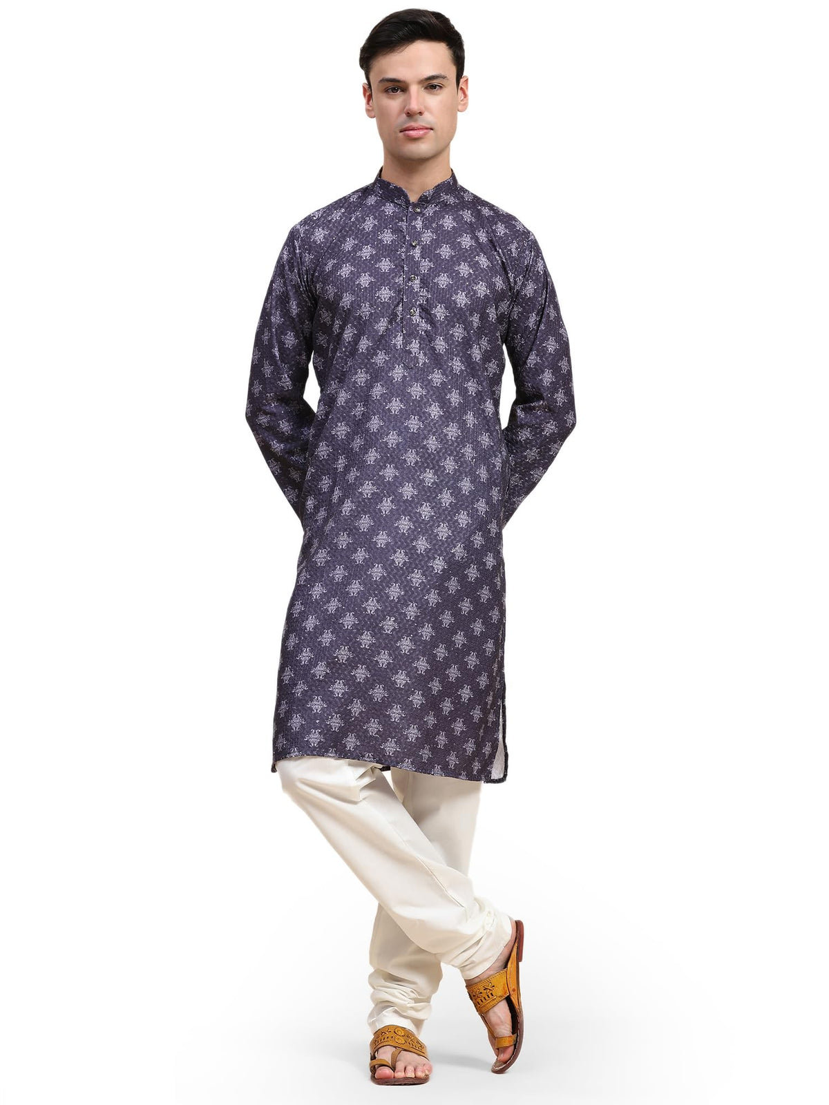 SKAVIJ MenÃ¢â‚¬â„¢s Sequined Embroidered Kurta Pajama Ethnic Motifs 2-Piece Set (Large, Purple)