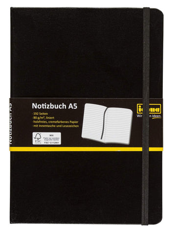 Idena 209284 - Notebook DIN A5, FSC mix, lined, cream-colored paper, 192 pages, 80 g / m & sup2 ;, hardcover in black, 1 piece