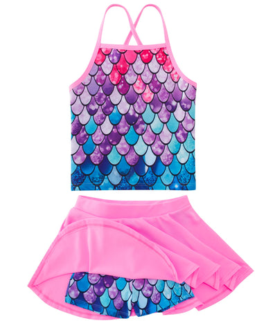 Girls Swimsuit Size 9 10 Mermaid Tankini Two Piece Bathing Suit Adjustable Strap Hawaii Swimwear Quick Dry