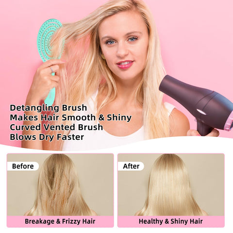 Hair Brush, 2 Pcs Detangling Brush 100% Bio-Friendly Detangler Brush with Soft Bristles for Curly, Straight, Black Natural, Women, Men, Kids Wet and Dry Hair, Glide Through Tangles Knots with Ease