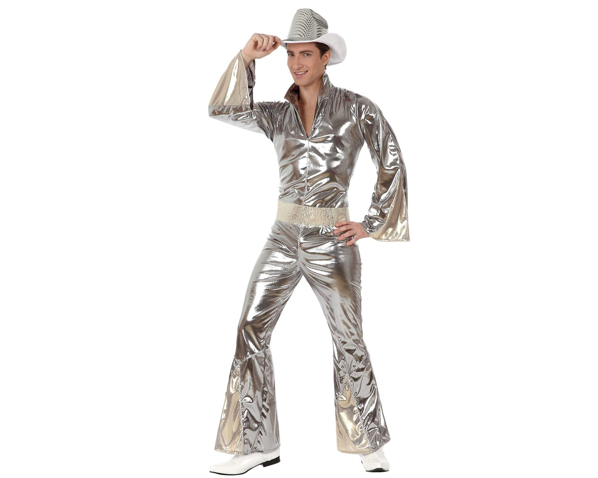 ATOSA 10378 Costume Disco Man M-L Silver-Carnival, GrÃ¶ÃŸe 50-52